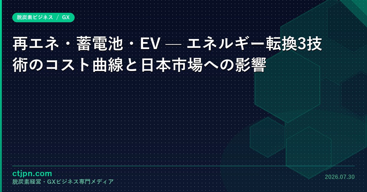 再エネ・蓄電池・EV — エネルギー転換3技術のコスト曲線と日本市場への影響