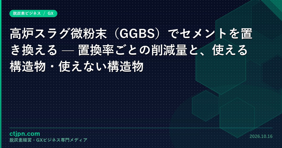 高炉スラグ微粉末（GGBS）でセメントを置き換える — 置換率ごとの削減量と、使える構造物・使えない構造物