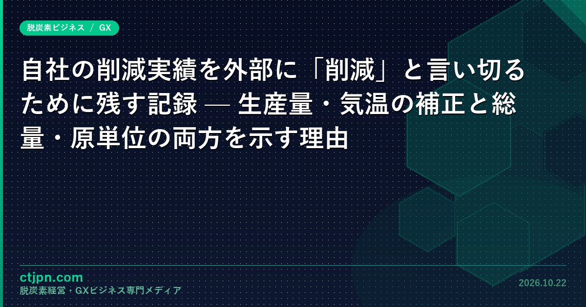 自社の削減実績を外部に「削減」と言い切るために残す記録 — 生産量・気温の補正と総量・原単位の両方を示す理由